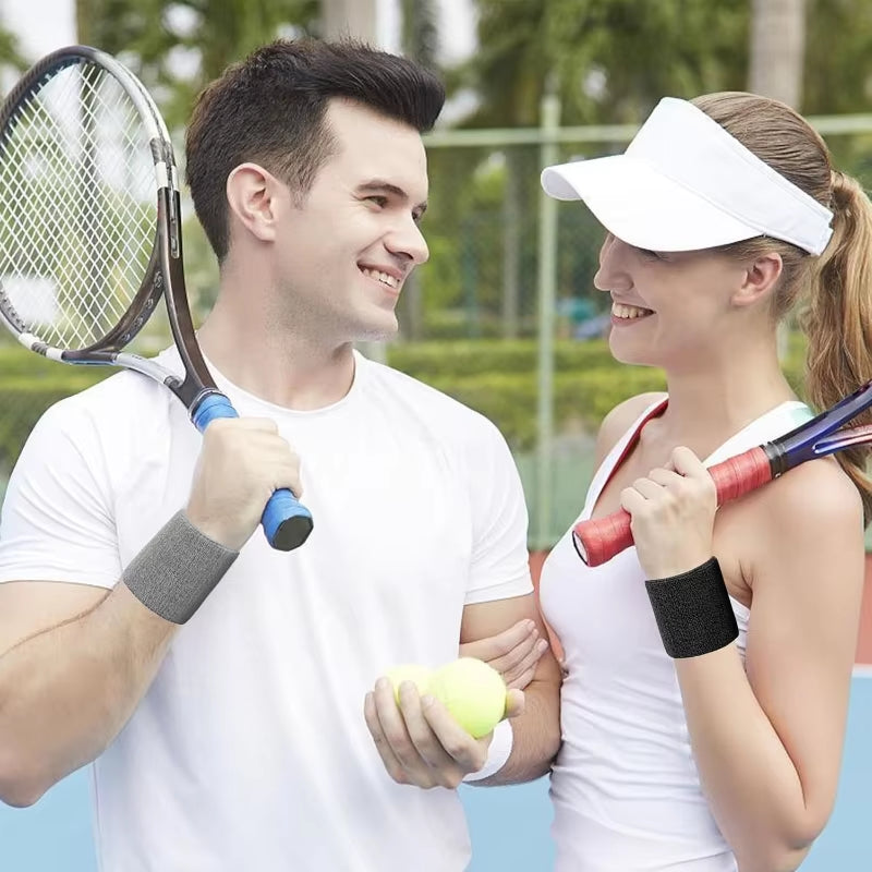 New Hot 1Pairs 2Pcs Set Breathable Cotton Wrist Sweatbands Sweat Absorbent Wristbands for Tennis Football Basketball Running Gym