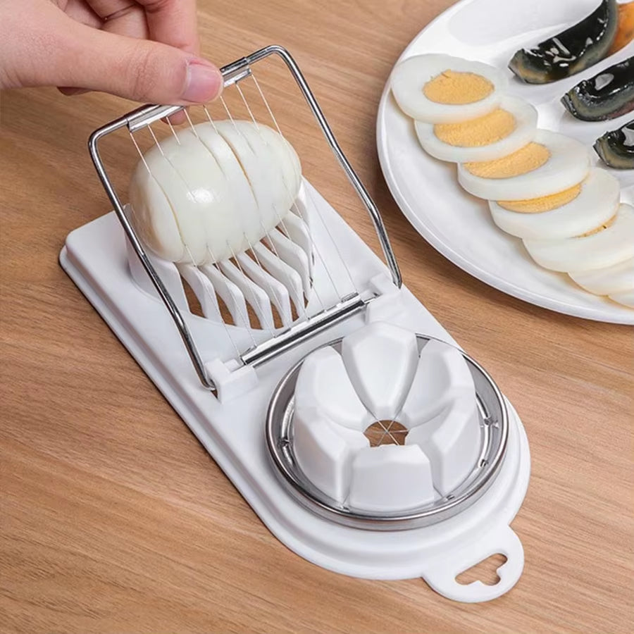 2-In-1 Multi-Function Egg Slicer Preserved Egg Fruit Cutter Modern Kitchen Gadget Tool Durable Metal Plastic Easy Slice