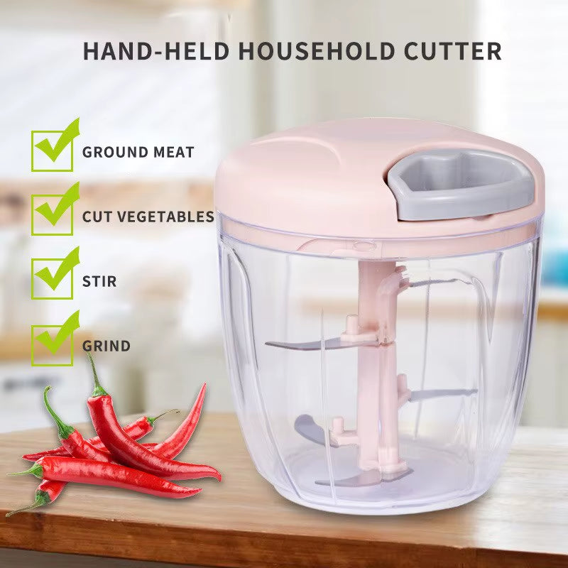 1Pc Pink/Blue 500ML/900ML Household Kitchen Garlic Chopper Mashed Hand Pulled Meat Grinder Multifunctional Vegetable