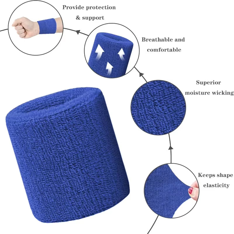 New Hot 1Pairs 2Pcs Set Breathable Cotton Wrist Sweatbands Sweat Absorbent Wristbands for Tennis Football Basketball Running Gym