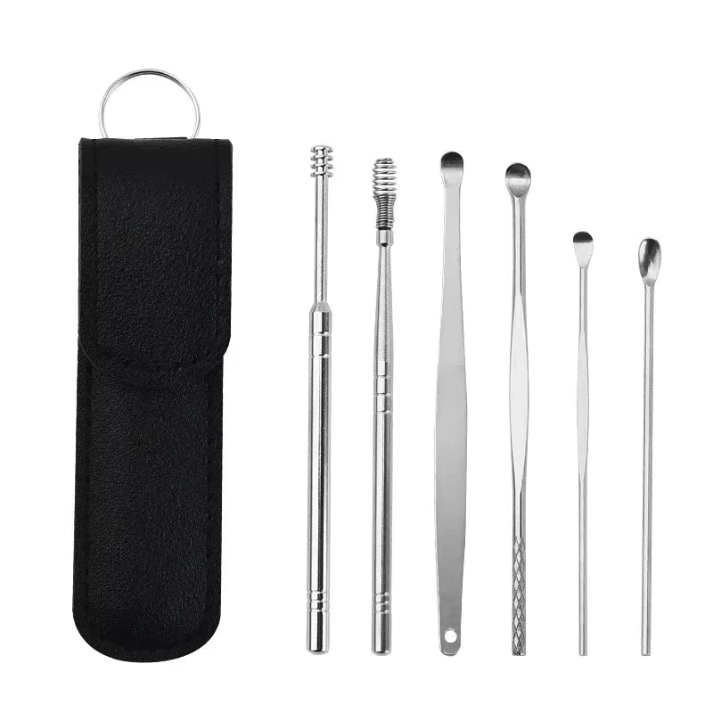 Creative 6-Piece Portable Ear Spoon Set, Ear Spoon Set for Home Use, Adult Spiral Spring Ear Spoon