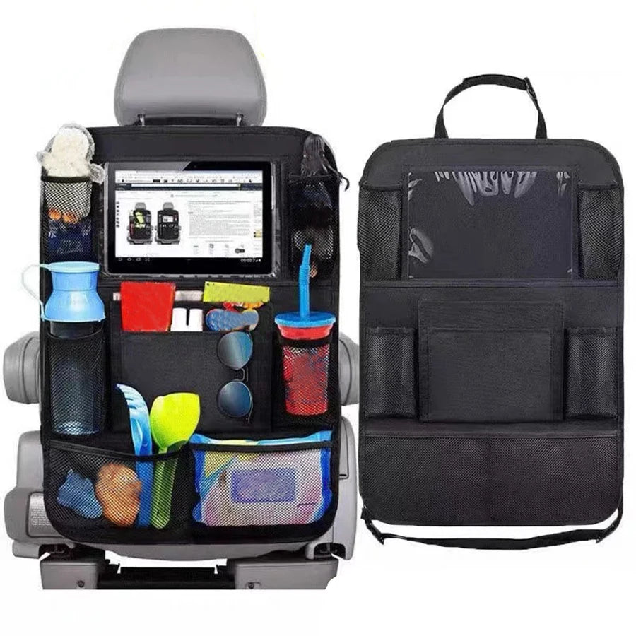 1Pc Simple Black Large Size Multi Grid Seat Back Hanging Car Storage Bag, Multifunction Car Storage Bag for Car, Halloween, Than