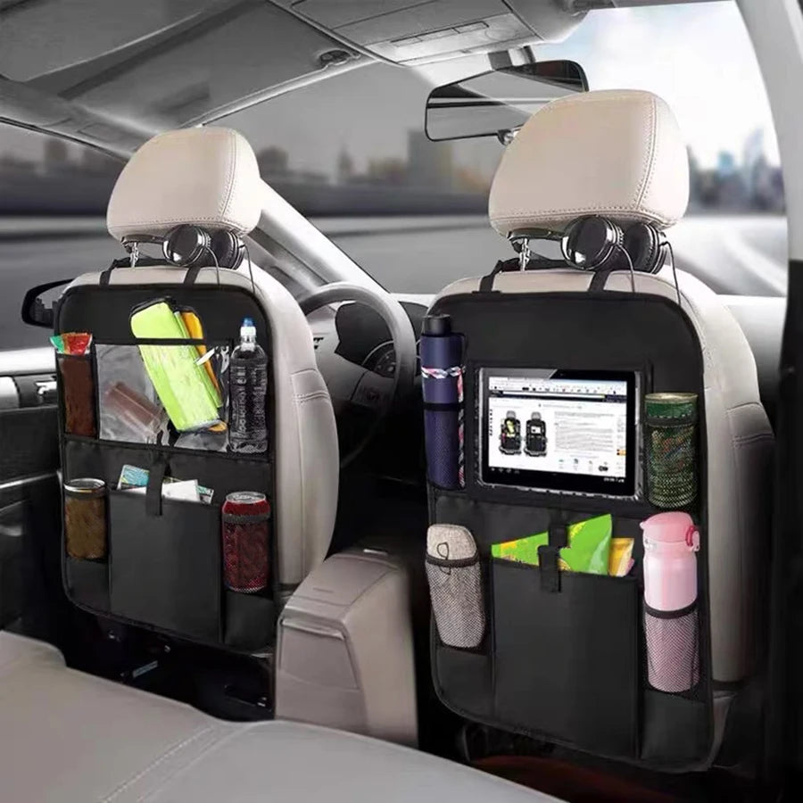 1Pc Simple Black Large Size Multi Grid Seat Back Hanging Car Storage Bag, Multifunction Car Storage Bag for Car, Halloween, Than
