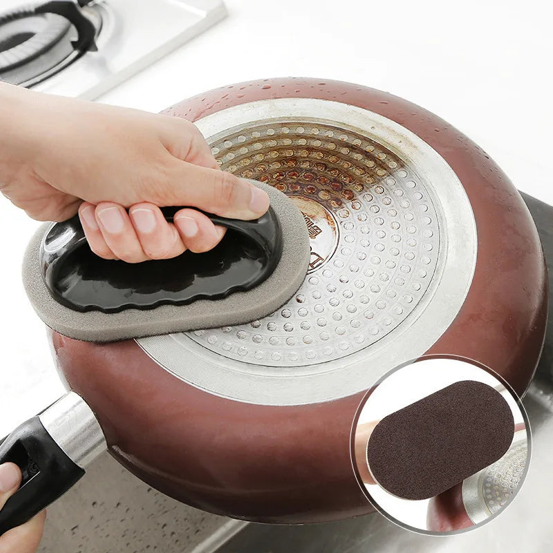 Magic Emery Sponge Brush with Handle Reusable Wipe Eraser Cleaner Kitchen Pot Brush Strong Decontamination Cleaning Tools