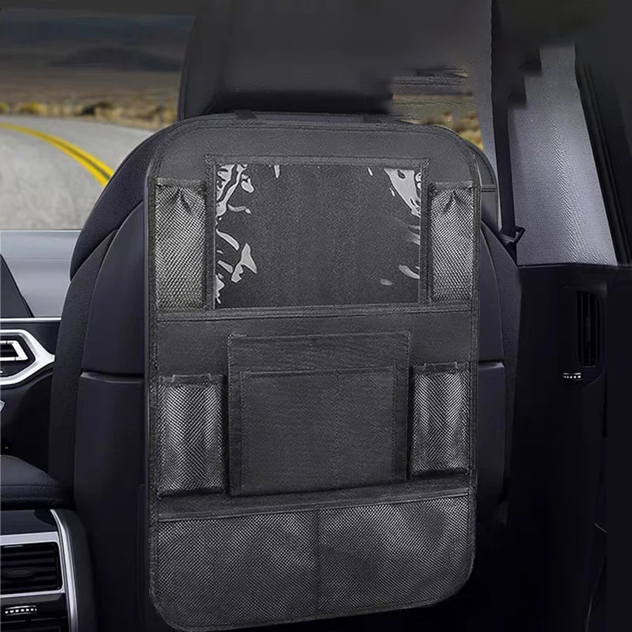 1Pc Simple Black Large Size Multi Grid Seat Back Hanging Car Storage Bag, Multifunction Car Storage Bag for Car, Halloween, Than