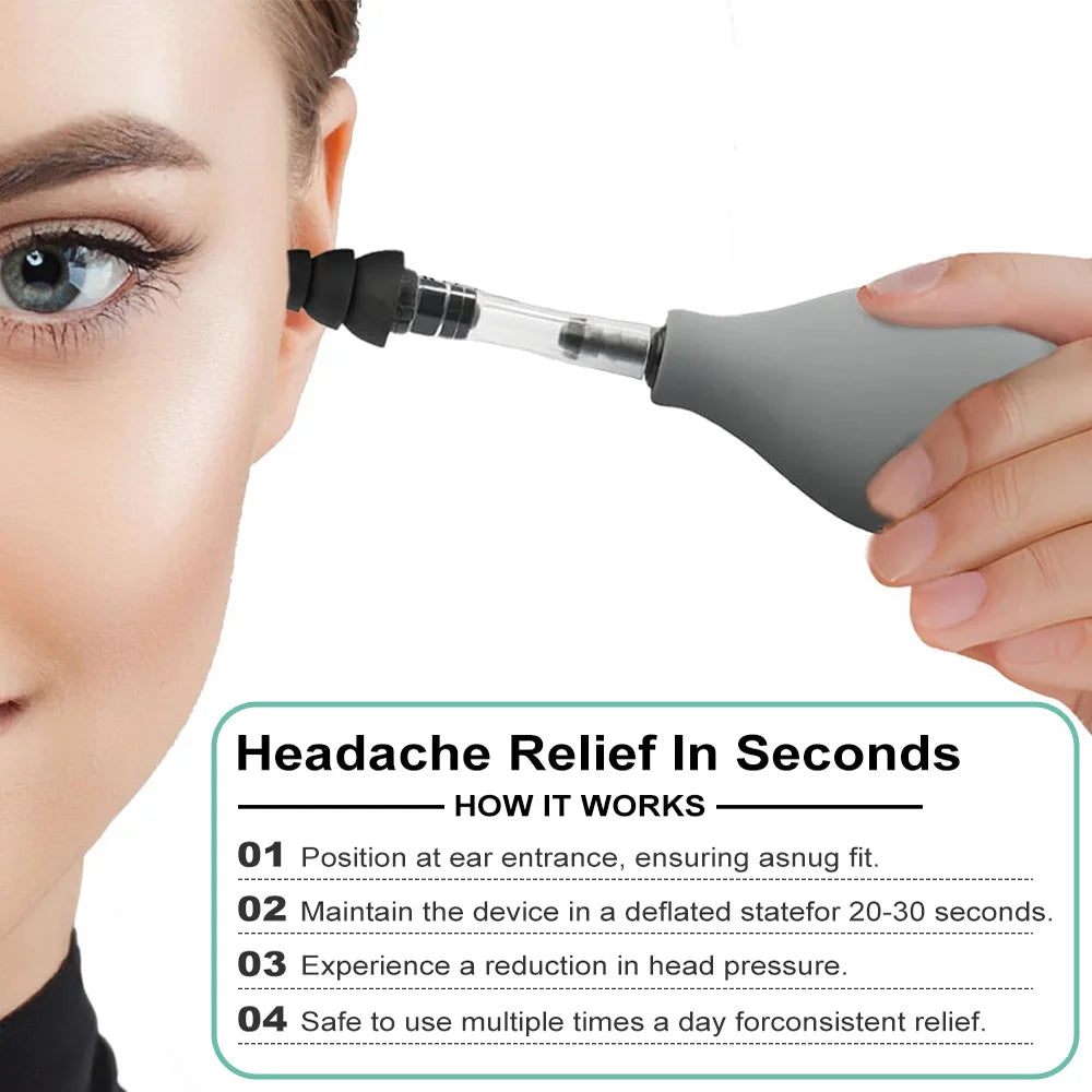 Ear Pressure Tool Portable Ear Pressure Relief Suction Device Wih 3 Sizes of Earplugs Inner Ear Pressure Relief Tool for Headach