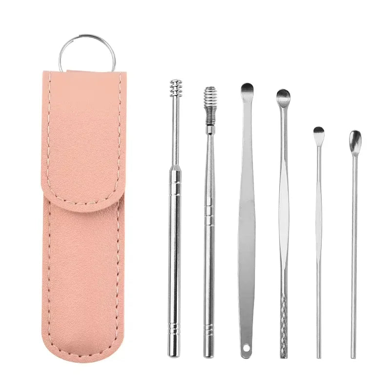 Creative 6-Piece Portable Ear Spoon Set, Ear Spoon Set for Home Use, Adult Spiral Spring Ear Spoon