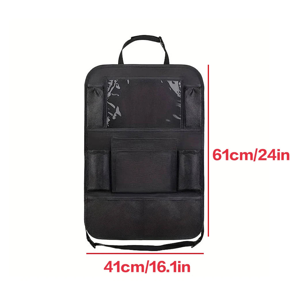 1Pc Simple Black Large Size Multi Grid Seat Back Hanging Car Storage Bag, Multifunction Car Storage Bag for Car, Halloween, Than