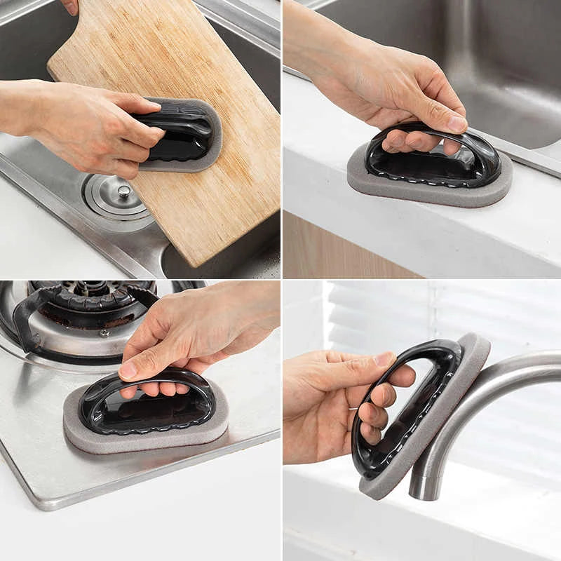 Magic Emery Sponge Brush with Handle Reusable Wipe Eraser Cleaner Kitchen Pot Brush Strong Decontamination Cleaning Tools
