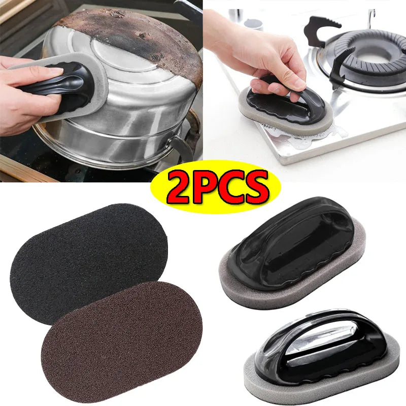 Magic Emery Sponge Brush with Handle Reusable Wipe Eraser Cleaner Kitchen Pot Brush Strong Decontamination Cleaning Tools