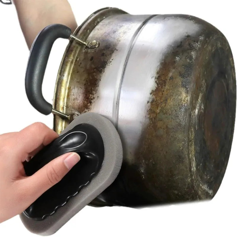 Magic Emery Sponge Brush with Handle Reusable Wipe Eraser Cleaner Kitchen Pot Brush Strong Decontamination Cleaning Tools