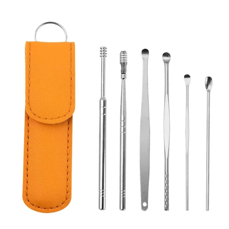 Creative 6-Piece Portable Ear Spoon Set, Ear Spoon Set for Home Use, Adult Spiral Spring Ear Spoon