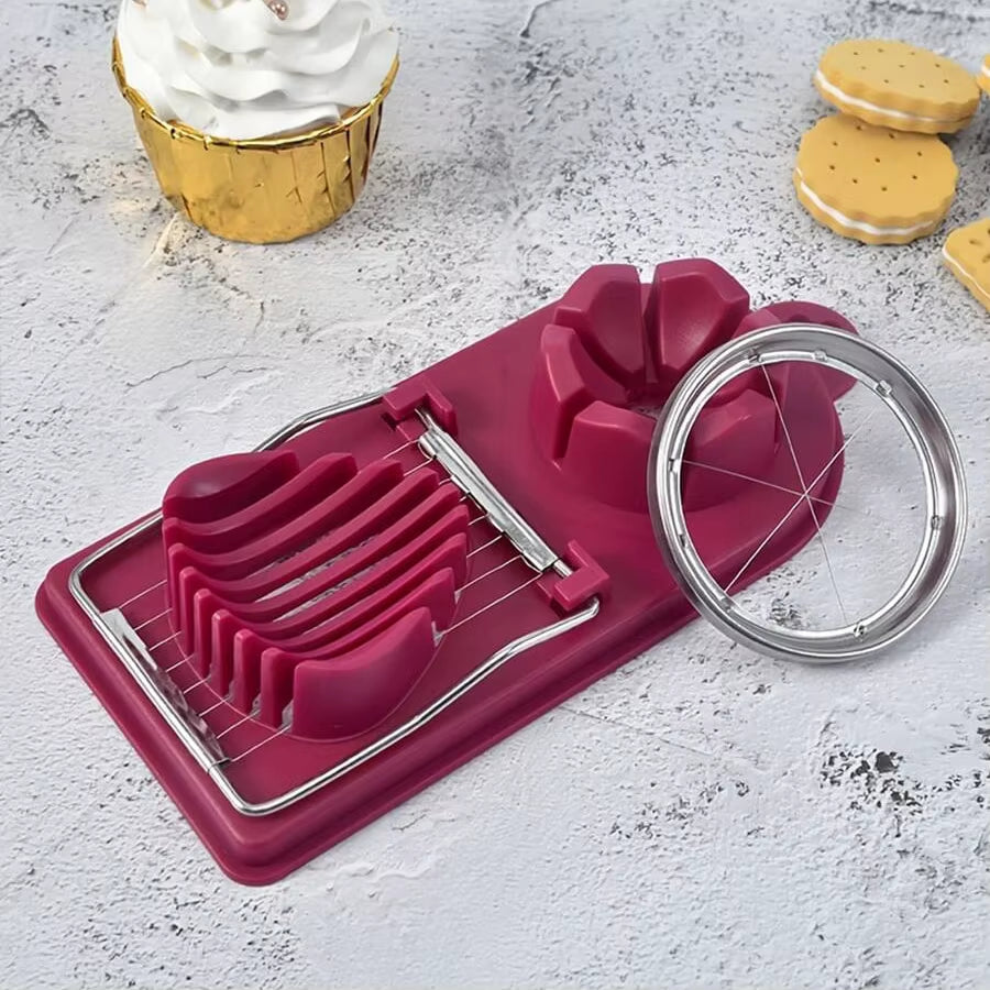 2-In-1 Multi-Function Egg Slicer Preserved Egg Fruit Cutter Modern Kitchen Gadget Tool Durable Metal Plastic Easy Slice