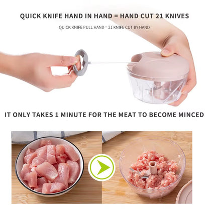 1Pc Pink/Blue 500ML/900ML Household Kitchen Garlic Chopper Mashed Hand Pulled Meat Grinder Multifunctional Vegetable